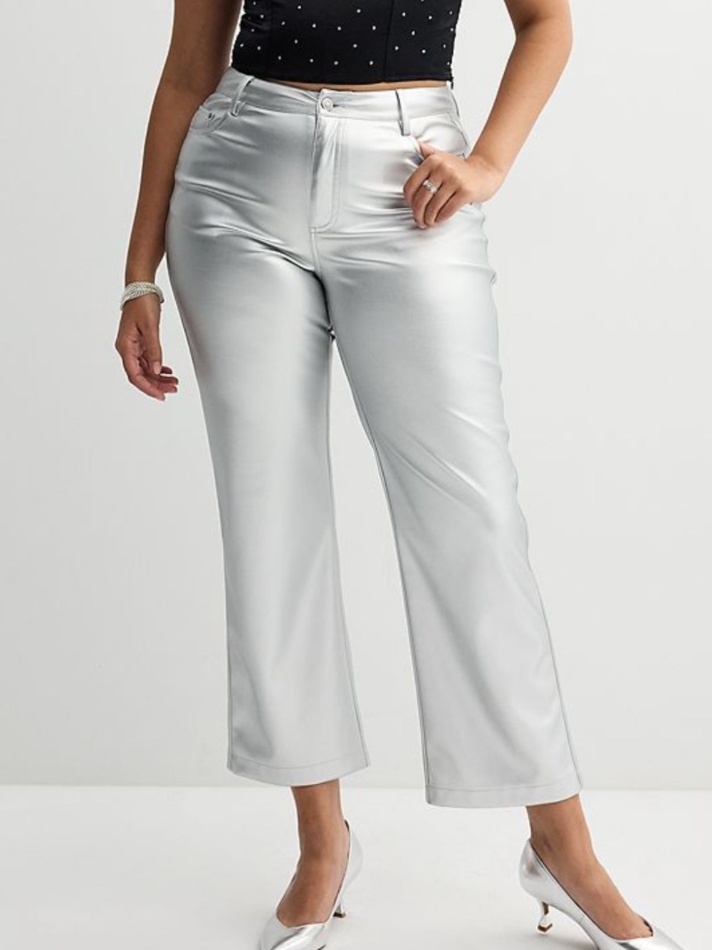 NWT Intempo silver pleather straight leg pants size 14